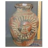 15" Pottery Vase W/ Sunburst Decoration.