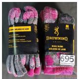 2 New Browning Women's Wool Blend Socks, M.