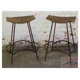 2 Iron & Wicker Bar Stools.