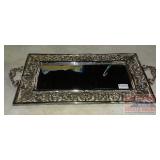 Fancy Silver Tone Mirrored Tray.