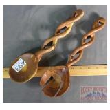 Neat Pierce Carved Wood Salad Fork & Spoon.