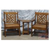 2 Cross-back Arm Chairs & Side Table.