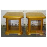 2 Nice Oak End Tables W/ Inlaid Tops.