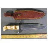 Bowie Style 15' Knife W/ Bone Handle & Sheath.