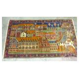 Street Scene Hand Persian Rug. 3'X4'10'.