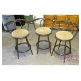 3 Metal Swivel Bar Stools W/ Curved Backs.