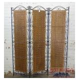 3 Section Iron & Wicker Dressing Screen.