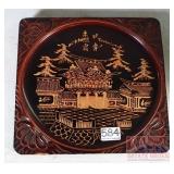 Carved Oriental Plaque W/ Etched Decoration.