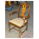 1920's Walnut Arm Chair W/ Carving.
