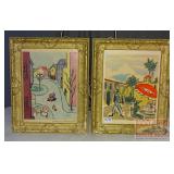 2 Colorful Framed Vintage Prints.