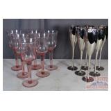 6 Silverplate & 6 Pink Glass Stems.