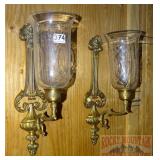 2 Fancy Brass Wall Mount Candle Sconces