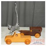 2 Wooden Toy Cars & Cat Figure