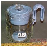 Glass Percolator Coffee Pot W/ Blue Handles.