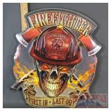 'Firefighter' Heavy Embossed Pressed Tin Sign.