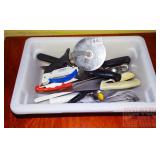 Knives, Rolling Cutter & Asst. Kitchen Utensils in