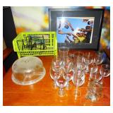 Stemware, Covered Divided Dish, Baseball Print & Stemware, Covered Divided Dish, Baseball Print &
