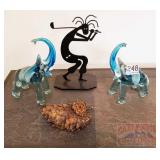 Art Glass Elephants, Kokopelli & Duck.