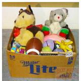 Box of Dog Toys, Balls, Brushes & More.