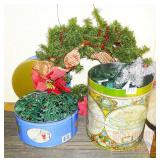 2 Tins w/ Christmas Lights & Wreath. 2 Tins w/ Christmas Lights & Wreath.