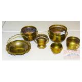 5 Brass Planters & Brass Basket.