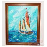 Original Oil on Canvas Ship Painting, Signed. Original Oil on Canvas Ship Painting, Signed.
