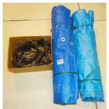 2 Blue Tarps & Bungee Cords. 2 Blue Tarps & Bungee Cords.