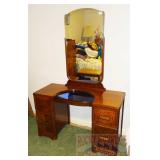 Art Deco Kneehole Vanity w/ Blue Glass Accent. Art Deco Kneehole Vanity w/ Blue Glass Accent.