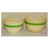 2 Vintage Green Banded Nesting Bowls. 2 Vintage Green Banded Nesting Bowls.