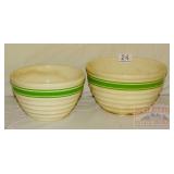 2 Vintage Green Banded Nesting Bowls.