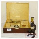 Neat Vintage Child's Microscope in Wood Case. Neat Vintage Child's Microscope in Wood Case.