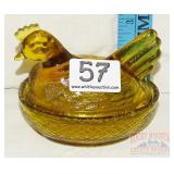 Vintage Amber Glass Hen on Nest.