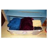 Velvet & Other Fabric Pieces w/ Storage Bin.