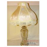 Crystal Table Lamp w/ Fringed Shade.