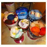 6 Large Tins w/ Assorted Yarn.