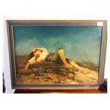 Vintage Framed Resting Boy Print. Vintage Framed Resting Boy Print.