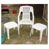 White Lawn Chair & 2 Side Tables.