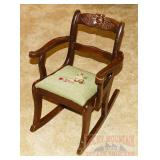 Wonderful Vintage Child's Rocker w/ Carved Rose. Wonderful Vintage Child's Rocker w/ Carved Rose.