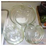 Assorted Glass Apple Bowls.