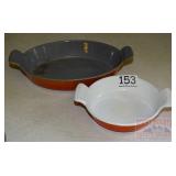 2 Enamel Over Cast Iron Baking Dishes. 2 Enamel Over Cast Iron Baking Dishes.