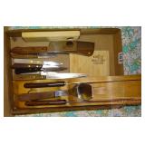 Assorted Knives, Cleaver, Cutting Board and More. Assorted Knives, Cleaver, Cutting Board and More.