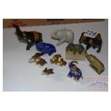 11 Brass, Stone and Other Elephant Figurines.