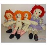 4 Vintgage Raggedy Anne Dolls.