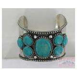 German Silver Cuff Bracelet w/ Blue Stone Accents.