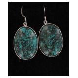 Blue/Green Turquoise & Sterling Drop Earrings.