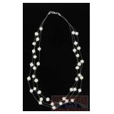 18' White 3 Strand Metal-Freshwater Pearl Necklace