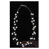 18" White 3 Strand Metal-Freshwater Pearl Necklace