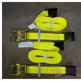 2 New 2'X27' Ratcheting Tie Downs w/ Flat Hooks.