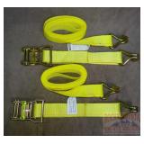 2 New 2'X15' Ratcheting Tie Down Straps w/ J Hooks