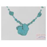 Natural Turquoise Beaded Necklace w/ Slab Pendant.